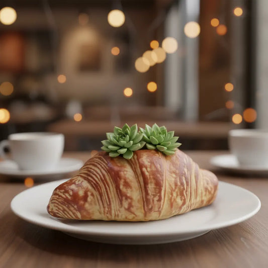 🥐 【拼肉肉】肉肉甜點店|法式金黃可頌 X 真實多肉盲盒 (S/M尺寸任選|零熱量的法式浪漫|含盆土專業組裝) 拼肉肉 Puzzle Of Succulent