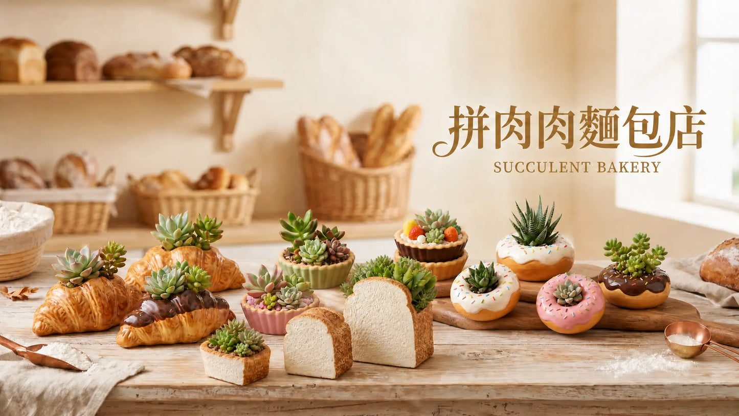 🍞 【拼肉肉】肉肉甜點店｜優質厚片吐司 Ｘ 真實多肉盲盒 (三種尺寸任選｜零熱量下午茶｜含盆土專業組裝) 拼肉肉 Puzzle Of Succulent