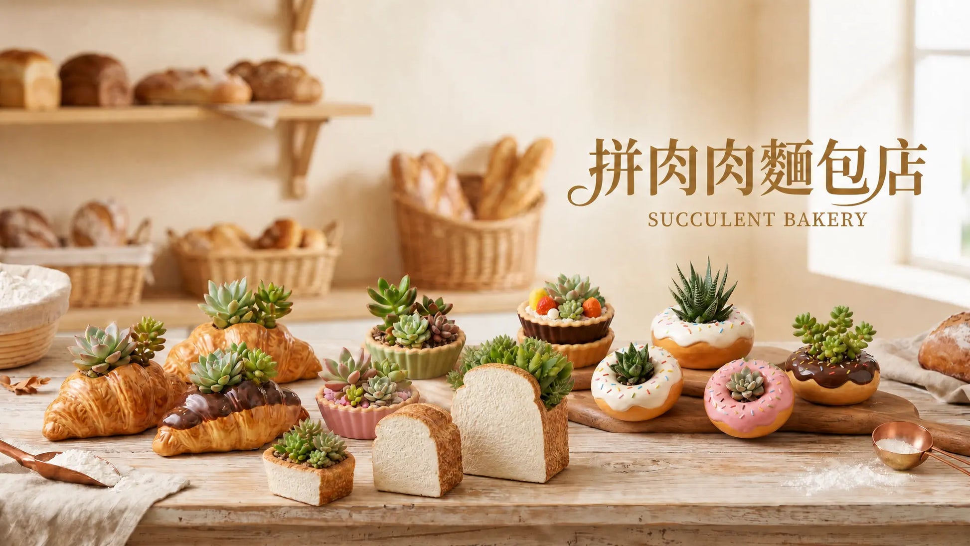 🍞 【拼肉肉】肉肉甜點店｜優質厚片吐司 Ｘ 真實多肉盲盒 (三種尺寸任選｜零熱量下午茶｜含盆土專業組裝) 拼肉肉 Puzzle Of Succulent