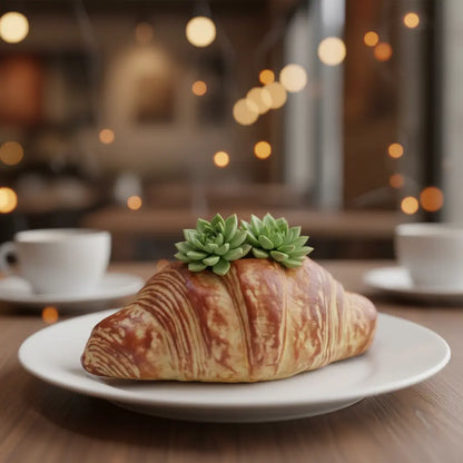 🥐 【拼肉肉】肉肉甜點店｜法式金黃可頌 Ｘ 真實多肉盲盒 (S/M尺寸任選｜零熱量的法式浪漫｜含盆土專業組裝) 拼肉肉 Puzzle Of Succulent