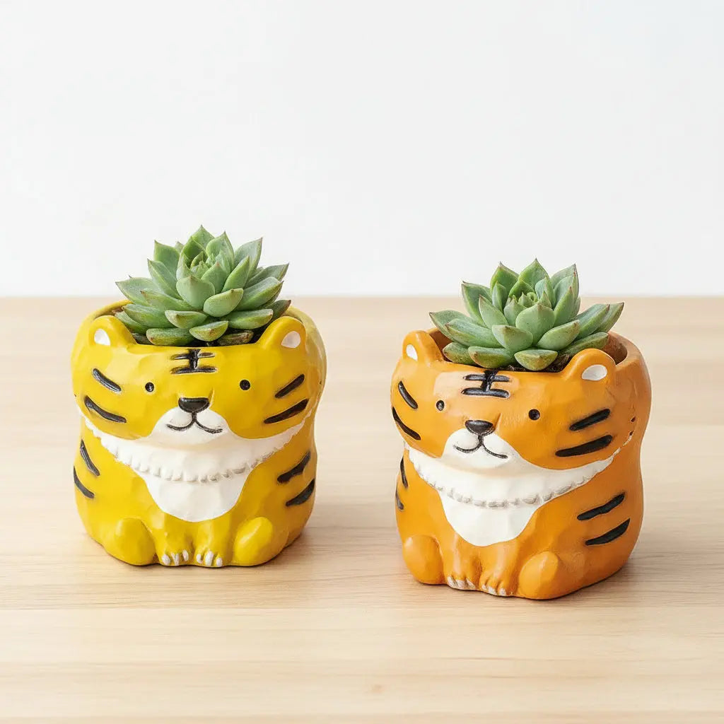 🐯 【拼肉肉】自帶洗腦神曲！兩隻老虎 Ｘ 多肉植栽組 (雙寶包色組｜自帶 BGM 的桌上神獸｜含盆土專業組裝) 拼肉肉 Puzzle Of Succulent