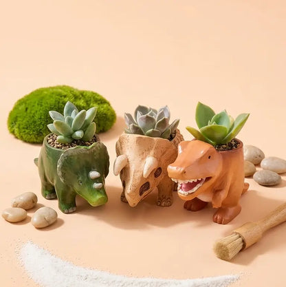 🦖 【拼肉肉】肉肉玩具箱｜史前巨獸 3 入組 Ｘ 真實一吋多肉盲盒 (暴龍+三角龍+化石｜一次帶回三隻｜含盆土專業組裝) 拼肉肉 Puzzle Of Succulent