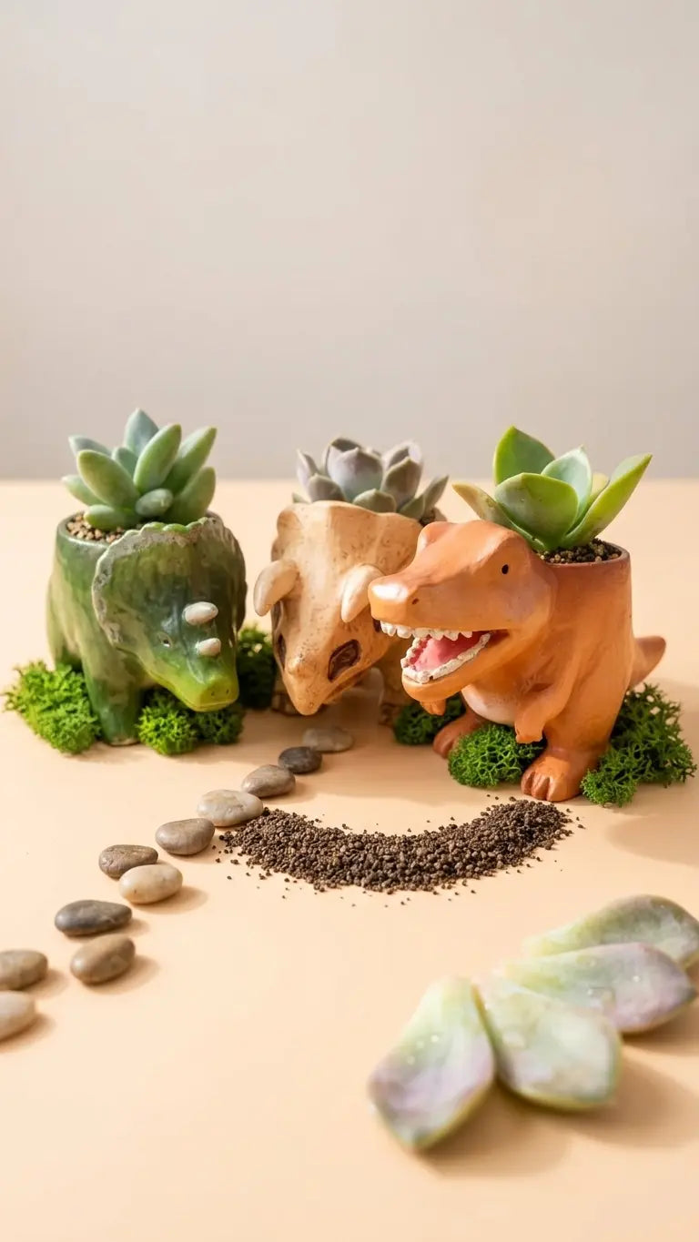 🦖 【拼肉肉】肉肉玩具箱｜史前巨獸 3 入組 Ｘ 真實一吋多肉盲盒 (暴龍+三角龍+化石｜一次帶回三隻｜含盆土專業組裝) 拼肉肉 Puzzle Of Succulent