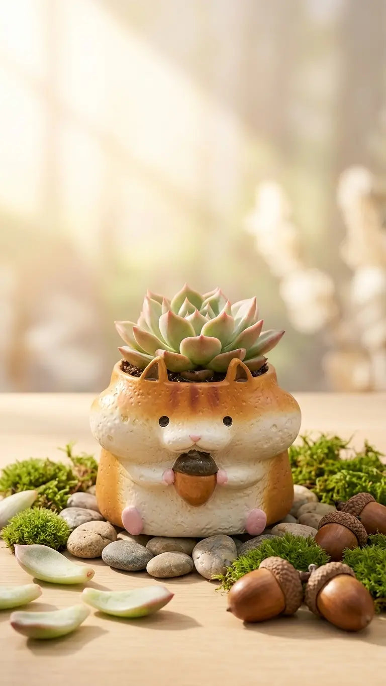 🐹🐿️ 【拼肉肉】四鼠來襲！松鼠 Ｘ 倉鼠 超萌多肉盲盒 (4款一次帶走｜鼠一鼠二的可愛｜含盆土專業組裝) 拼肉肉 Puzzle Of Succulent