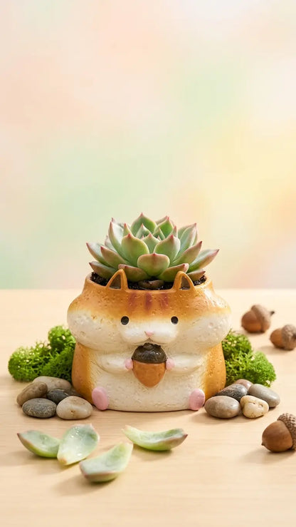 🐹🐿️ 【拼肉肉】四鼠來襲！松鼠 Ｘ 倉鼠 超萌多肉盲盒 (4款一次帶走｜鼠一鼠二的可愛｜含盆土專業組裝) 拼肉肉 Puzzle Of Succulent